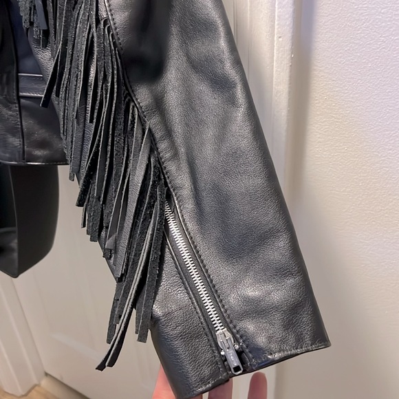 STEER BRAND 🧥 FRINGED BLACK QUILT LINED CROPPED LEATHER JACKET Women’s 18 1X 2X - Picture 5 of 10